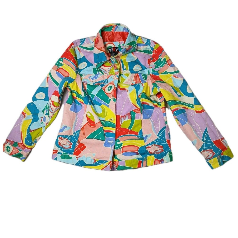 Redd Jeans Abstract Sequined Geometric Print Jacket Sz. 10